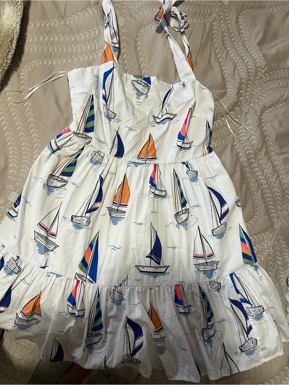 Tie Strap Sail boat Cotton Mini Dress